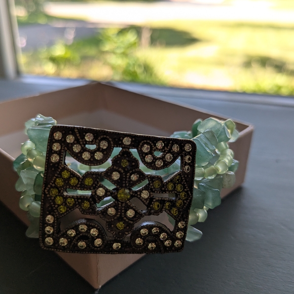 Kirks Folly Green Jade (Color) Rhinestone Beaded Stretch Bracelet - Picture 3 of 9